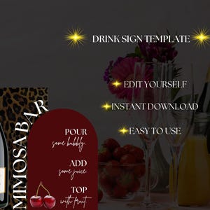 Modello di cartello per drink Mimosa, menu del bar, menu dei cocktail, modello di cartello per drink, modello di menu del bar, cartello regalo di compleanno, cartello per biglietti