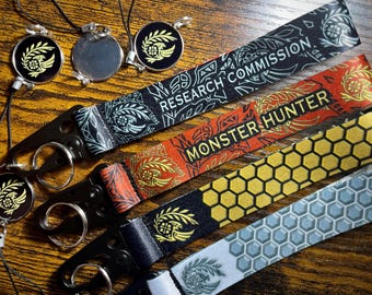 Personalized MH Wilds Wristlet with Research Commission Keychain Tag, Heavy Duty Carabiner Clip and Lightweight Photo Lanyard Material