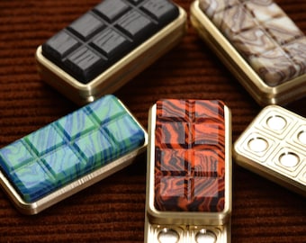 Blockslide – Brass & Micarta Chocolate-Style Fidget Slider in a gift box