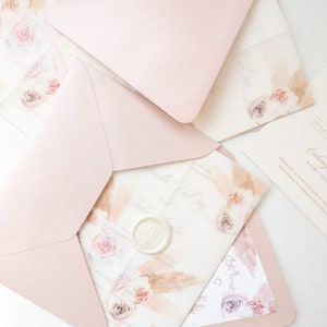 La collection Boho Pampas | Faire-part de mariage semi-personnalisés | Papier cartonné de luxe imprimé pour faire-part | Herbe de la pampa, roses de jardin, orchidées