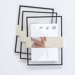 The Frame&#39;d Collection | Frosted Acrylic Wedding Invitations with Silver Mirror Belly Band | Customizable - Designed & Printed for You!