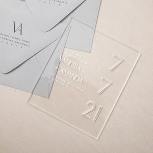 Acrylic Save the Dates // The Digits Collection // Clear or Frosted Acrylic with Digits Cutout // Modern & Minimal Customizable Design