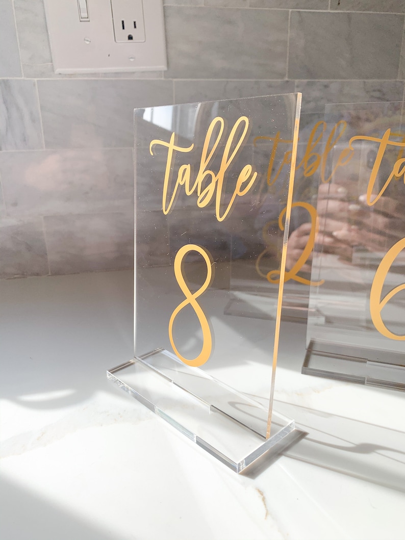 Acrylic Table Number With Clear Acrylic Stand // Style No. 1 Etsy