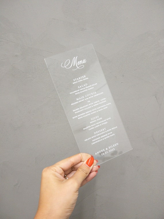 Clear Acrylic Menu Cards / Clear or Frosted Acrylic Menus or Etsy