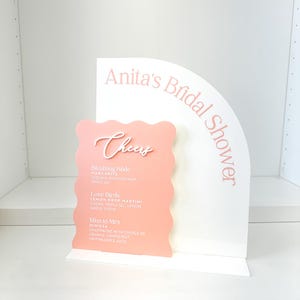 Custom Signature Drinks Sign: Pink & White Acrylic Bar Menu with Stand
