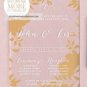 The Boho Chic Collection // Clear Acrylic Invitation // Wedding Invite with Floral Background Gold and Black // Simple, Chic Wedding Mitzvah image 6