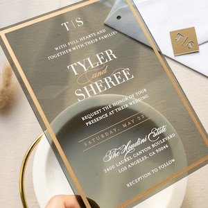 Black Transparent Acrylic Wedding Invitations: Customizable Design