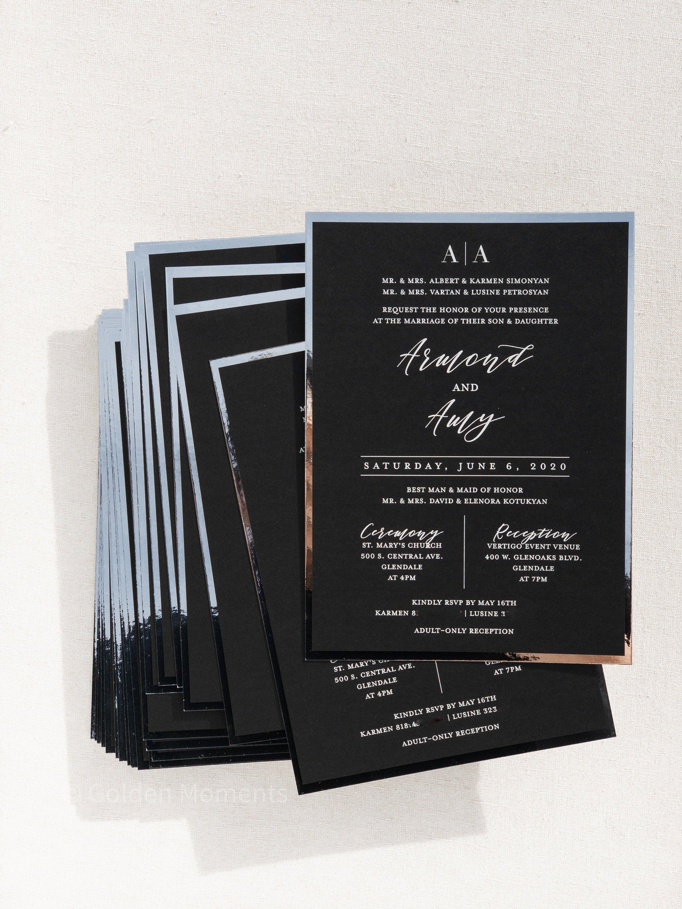 The Reflections Collection / Black Card Stock Invitations With Silver