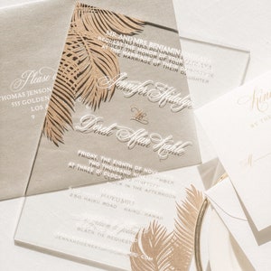 Clear Acrylic Wedding Invitations: Palm Design, Customizable