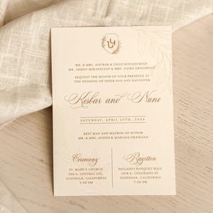 Summer Branches Invitation Suite | Convite impresso e envelope | Design personalizado semi-personalizado, papel cartão | Papel branco, creme e perolado