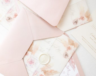 Die Boho Pampas Kollektion | Ivory Cream Print Hochzeitseinladungen, RSVP Karten, Komplette Suite | Individuelle Hochzeitseinladungen | Hochzeit Briefpapier
