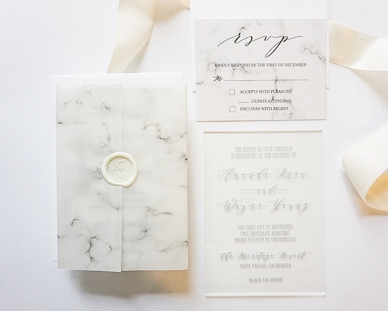 Clear Acrylic Invitations With Marble Vellum Gatefold Cover Etsy