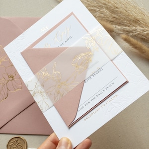 La colección Beverly / Foil Wedding Invitation Suite / Oro, Oro rosa, o lámina de plata / lámina e invitación Vellum con sellos de cera personalizados