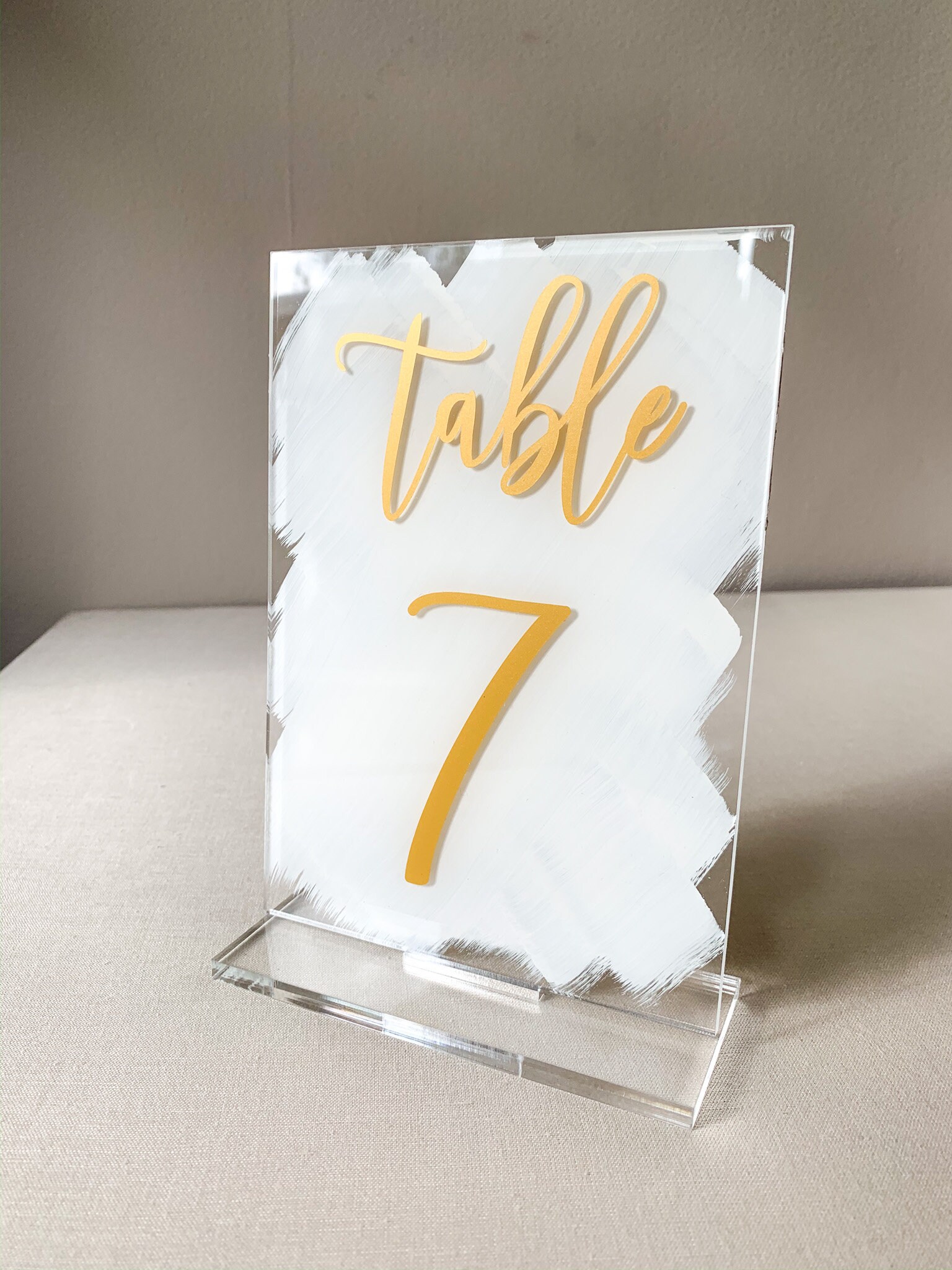 Acrylic Table Numbers With Gold Script & Painted Background // Etsy