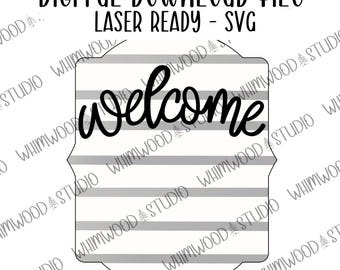 Colgador de puerta de bienvenida SVG - Archivo digital SOLAMENTE - Archivo cortado con láser - Colgador de puerta intercambiable SVG - Archivo de colgador de puerta intercambiable