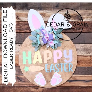 Happy Easter SVG -  Digital File ONLY - Laser Cut File - Door Hanger SVG