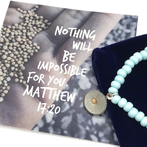 Pulsera de semillas de mostaza con cuentas OSFA Stretch Ice Blue 6/0 Semillas con bolsa de joyería y tarjeta de Escritura