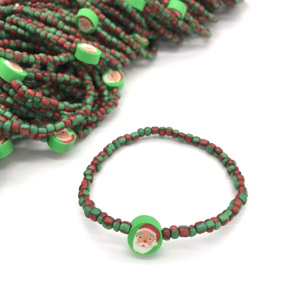 Wholesale Christmas Stretch Bracelets Bulk Lot of 100 Red Green Striped Glass 6 0 Seed Beads W green Santas ID Etsy