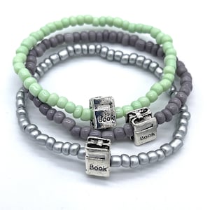 Book Lover's Perlen Stretch Armband Geschenk Set w / Gedicht Karte & Schmuck Tasche USA Made