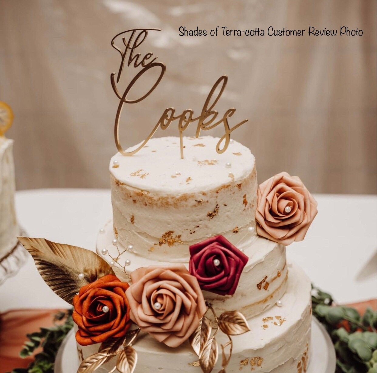 Wedding Cake Terra-cotta Floral Decor With Gold Accents and