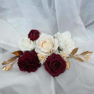 Burgundy, Champagne, and White Floral Cake Decor
