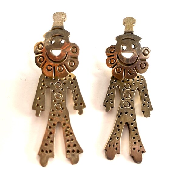 Mexican Sterling Silver articulated clown earrings charming fun