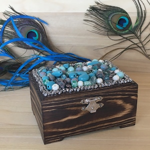 Turquoise Jeweled Wooden Box
