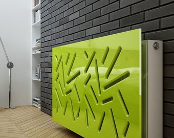 Cubre radiador extraíble a medida, diseño moderno y contemporáneo STICKS en acabado verde lima intenso, 70 cm de alto, otros tamaños/colores disponibles