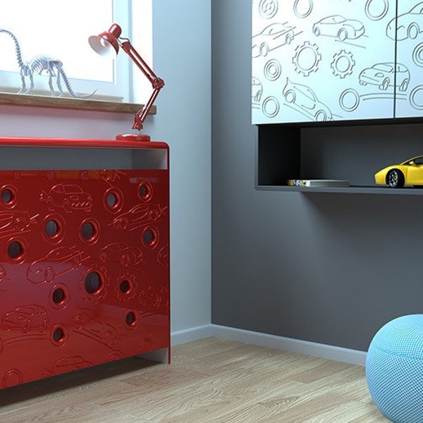 Distinct Kids Bespoke Radiator Cabinet Cover CARS for Children's Bedroom Nursery Playroom