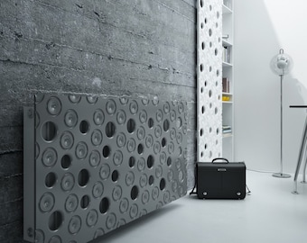 Funda para radiador flotante a medida decorativa diseño MOON acabado gris pizarra metalizado 70 cm de alto, otros tamaños/colores disponibles