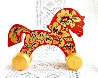 Details about   Horse Rocking Vintage Wooden Toy Hand-painted Russian Khokhloma Riding 