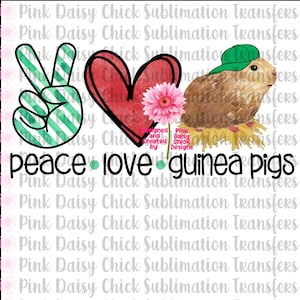 Digital PNG/Peace Love Guinea Pigs Green Baseball Hat/Piggies/Cute Pigs/Sublimation/png DOWNLOAD ONLY