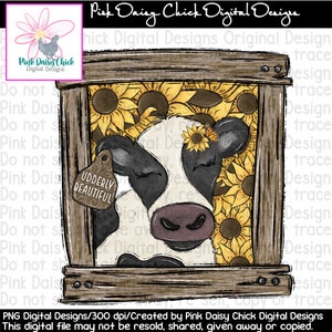Digital PNG / Udderly Beautiful / Cow / Sunflowers / Cow in sunflowers / Cow Tag / png digital DOWNLOAD ONLY