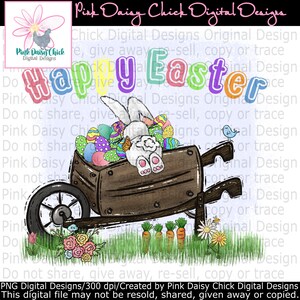 Digital PNG / Happy Easter / Easter / Bunny in cart / Wheelbarrow / Spring flowers / Easter eggs / Carrots / png digital DOWNLOAD ONLY