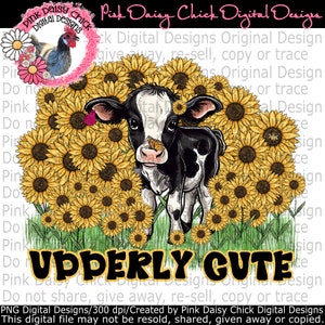 Digital PNG / Udderly cute / Calf / Cow / Sunflowers / Cow in flowers / Butterfly on cow's nose / png digital DOWNLOAD ONLY