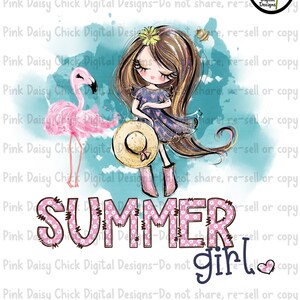 Digital PNG/Summer girl with summer hat and flamingo/Summertime/Vacation/Summer/Spring/Love summer/png digital DOWNLOAD ONLY