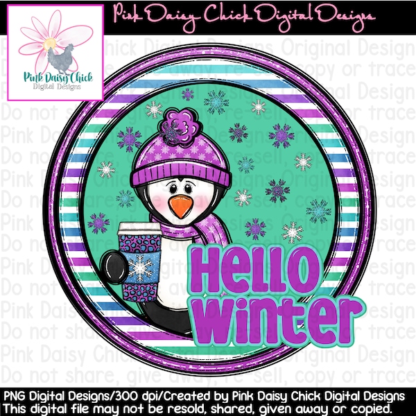 Digital PNG / Hello Winter / Winter hat / Mittens / Hot chocolate / Hot Cocoa / Winter / Penguin / Snow / png DOWNLOAD ONLY