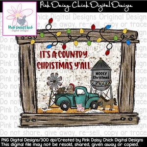 Digital PNG Design / It&#39;s a Country Christmas Y&#39;all / Blue truck / Farm animals / Windmill / Water tower / png digital DOWNLOAD ONLY