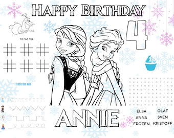 Frozen Coloring Placemat For Kids Birthday