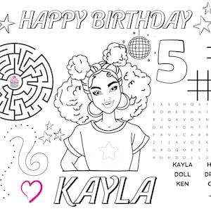 Barb Doll Party Activity Sheet Placemat - Kids Birthday Party