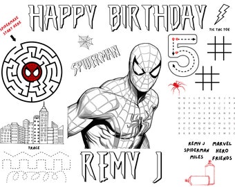 Spiderman Coloring Activity Sheet Placemat- Kids Birthday Party