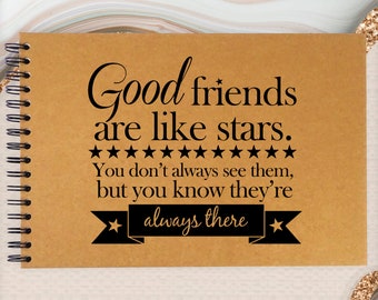 Good Friends are like Stars A3/A4/A5 Scrapbook Photo Album Memory Keepsake, Black, Kraft, White