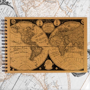 Old Map vintage A3/A4/A5 Scrapbook Photo Album Memory Keepsake, Noir, Kraft, Blanc