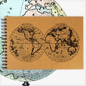 Carte Globes World Travel Old A3/A4/A5 Scrapbook Photo Album Memory Keepsake, Noir, Kraft, Blanc