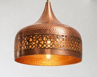 Handmade Hammered Copper Pendant Light – Moroccan Style Hanging Lamp for Dining Table