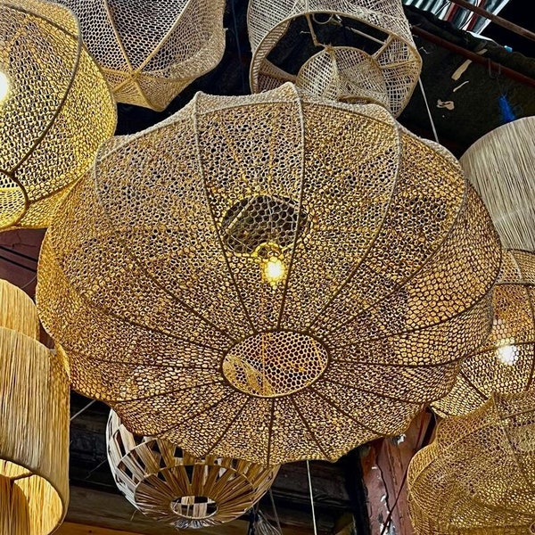 New Style Wave ChandelierMoroccan Natural Chandelier, Handmade Rattan Lampshade, Straw Lampshade, Rattan Lamp Shade, Rattan Light