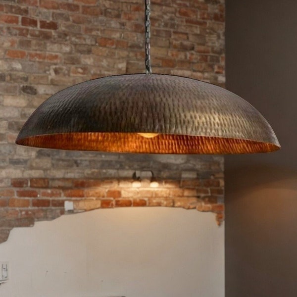 Moroccan Hammered Brass Lampshade: Lotus Leaf Pendant Light Hammered Brass Dome Pendant Light