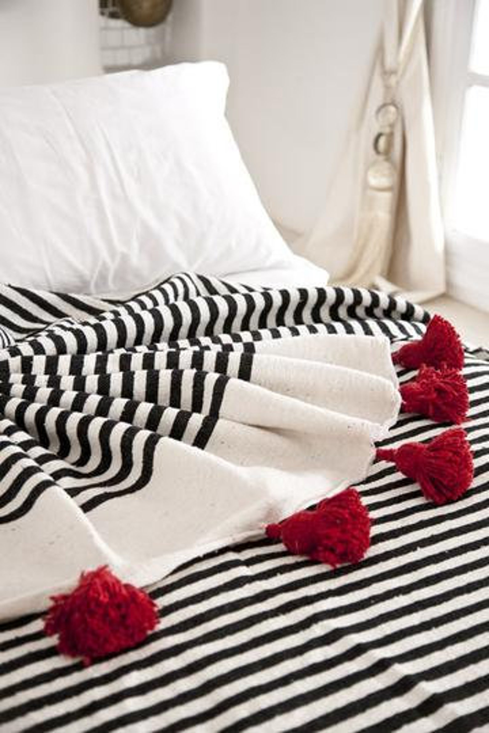 Moroccan Pom Pom Blanket Pom Poms Moroccan Throw Blanket Etsy