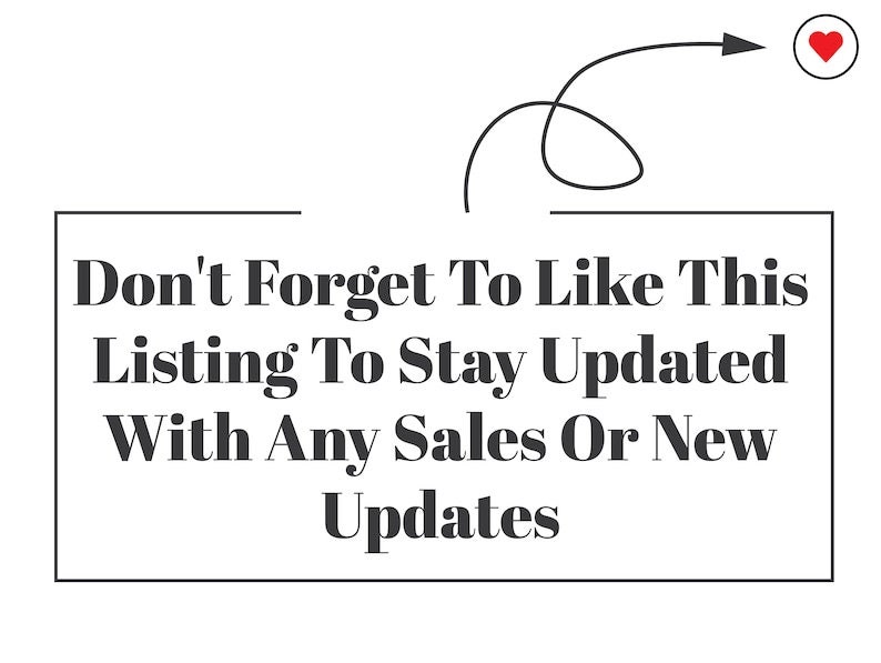 May include: White background with the text "Don't Forget To Like This Listing To Stay Updated With Any Sales Or New Updates" in a black rectangular box. A red heart icon is in the upper right corner.