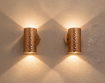 Set of 2 Handmade Hammered Brass Wall Sconce – Modern Up Down Wall Light, Minimalist Brass Wall Lamp, Rustic Lighting Fixture